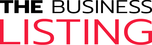 The business listing header logo. Simple text based logo with the words "The business" on top and "Listing" underneath all in uppercase.