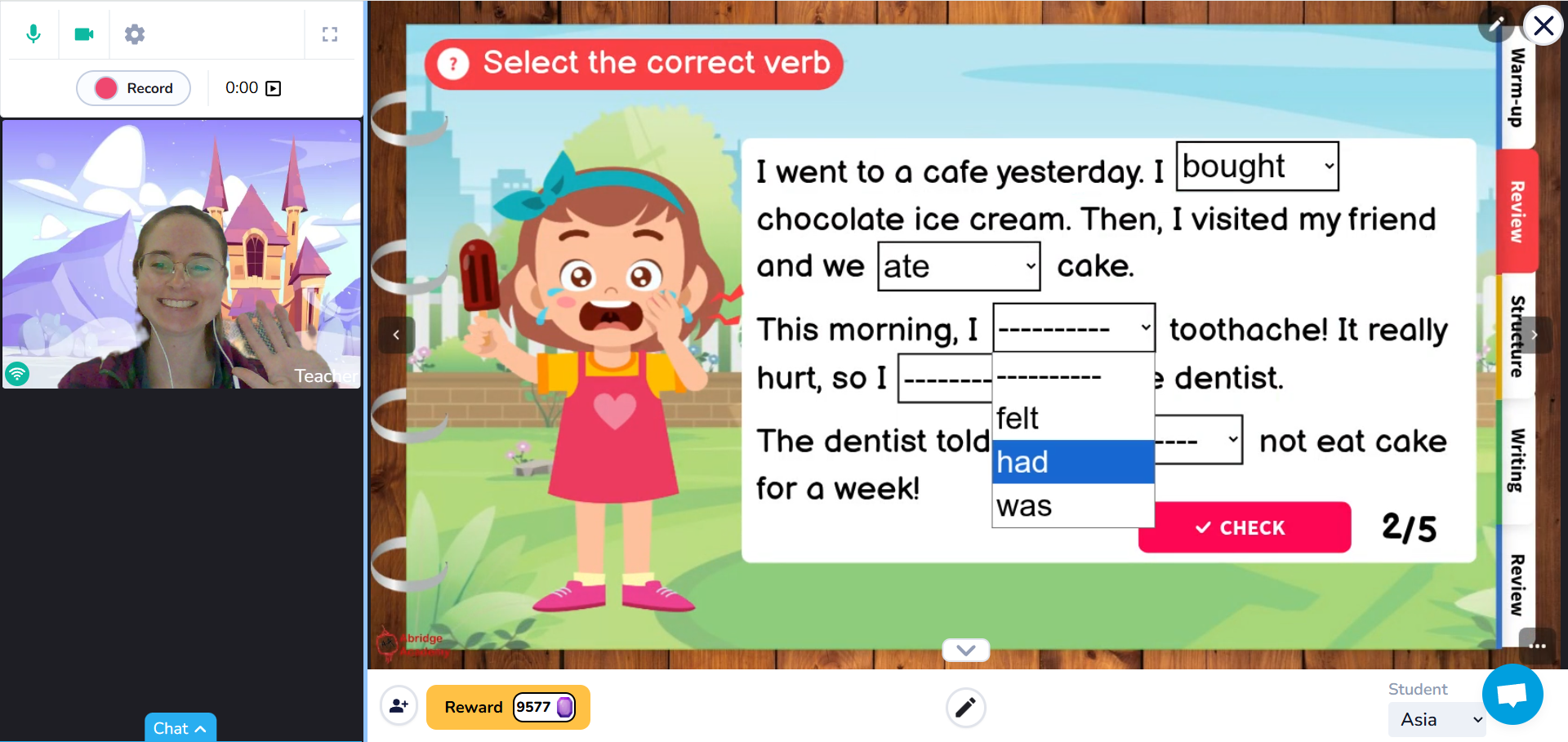 Abridge Academy curriculum drop down quiz in Koala Go