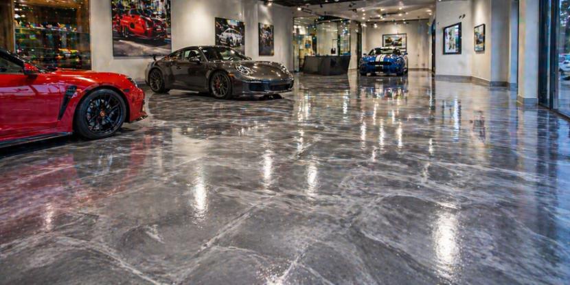 Showroom Metallic Epoxy Floor Bannere