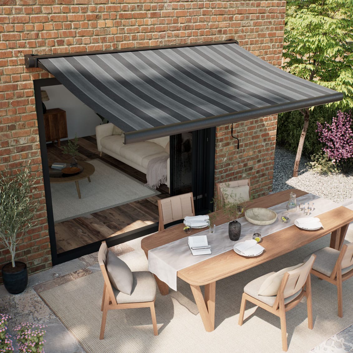 bali stripe graphite awning blind full cassette